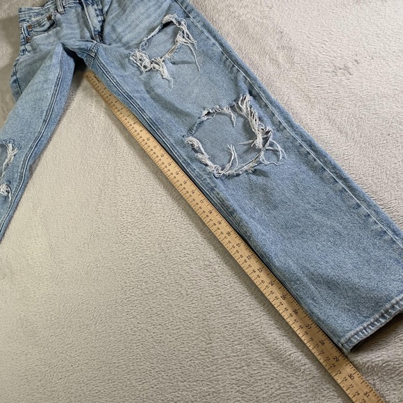 American Eagle Curvy 90s Straight Jeans Womens 0 Light Wash High Rise Distressed - Picture 6 of 15